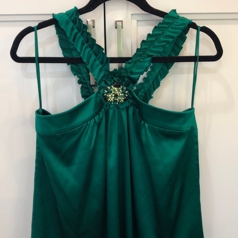 Silk halter top green eve nite out top! W/gorgeous jewel brooch.New!Marc Bouwer.